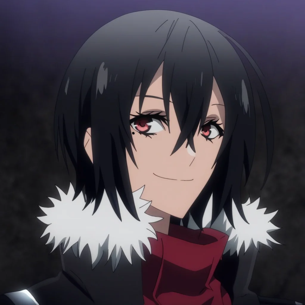 1boy,solo,male focus,noel_stollen,black hair,red eyes,mole under eye,short hair,smile,