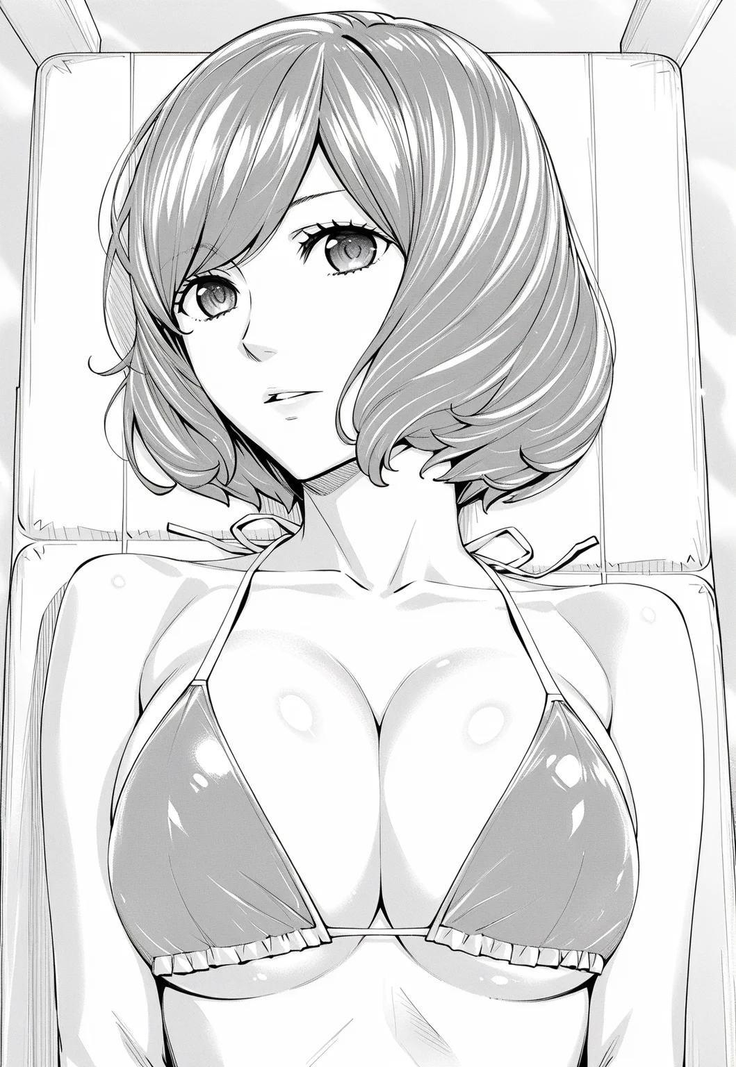 ultra-detailed,detailed face, score_9, score_8_up, score_7_up, source_anime,(extremely detailed CG), (best quality),masterpiece, best quality, very aesthetic, ery aesthetic, absurdres, stylized, newest, depth of field, HDR, high contrast, sharp focus, 8k resolution, digital art, greyscale, monochrome,
1girl, monochrome, greyscale, solo, looking at viewer, short hair, rioli,
greyscale, monochrome, 1girl, solo, breasts, swimsuit, bikini, looking at viewer, large breasts, short hair, lying, cleavage, on back,
<lora:rioli:0.9>
