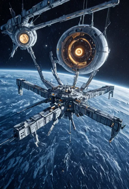 h0rr0rstyl3, CosmicStyle, high-contrast starlight shot, expeditionary scientific cruisers in synchronized orbit around a gas giant, golden illumination from nearby sun reflecting off sensor dishes, modular hull design with telescoping arms, ice-mining drones detached and descending into planetary rings, detailed scientific payload containers, warm cockpit glow visible through reinforced glass domes, ultradetailed ship schematics, smooth white and silver color scheme, exploratory symbols painted on wings, serenity meets cutting-edge exploration, peaceful future-tech vision, contemplative sci-fi scene, vast sense of scale