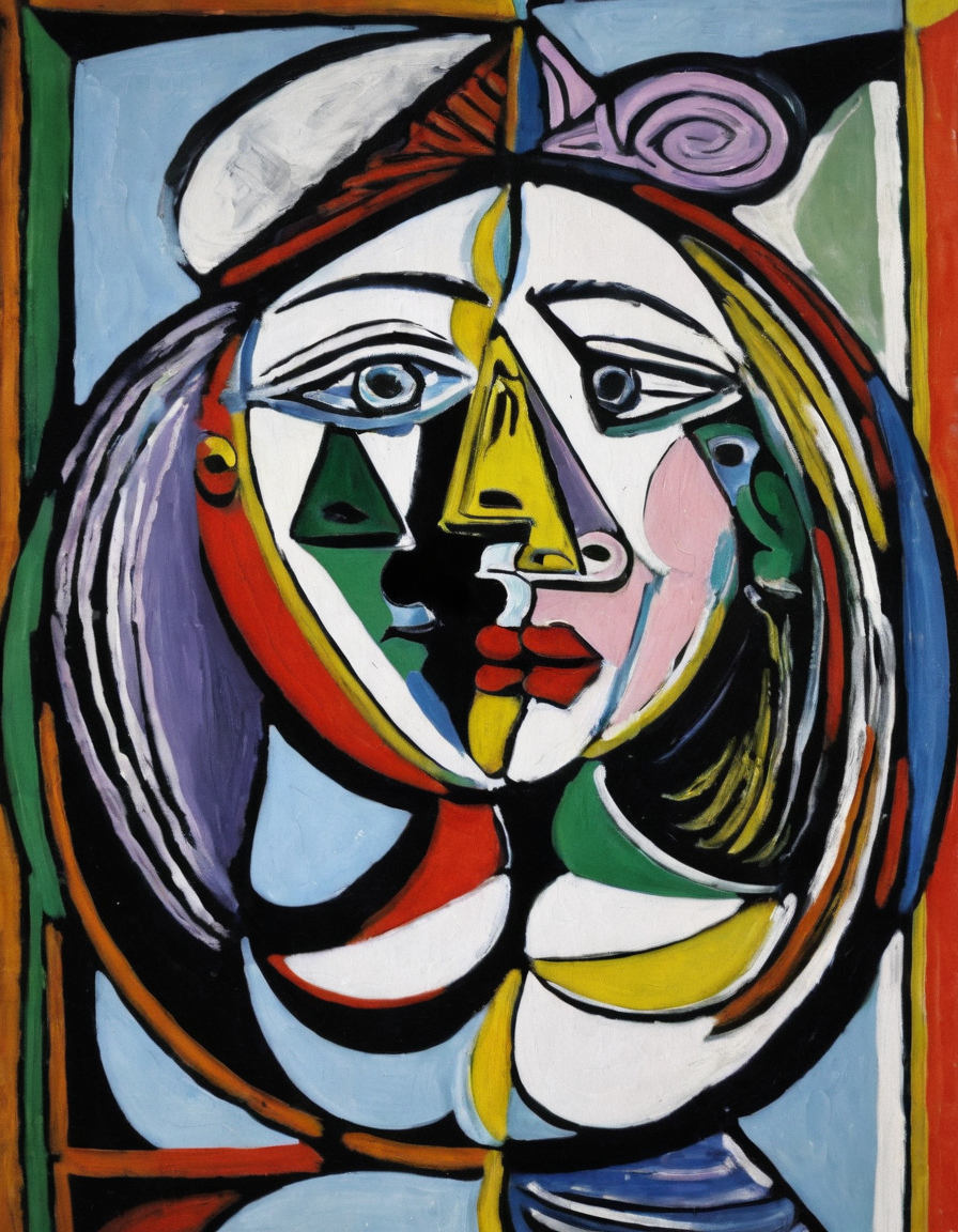 <lora:p5c0:0.8>p5c0 woman mirror in the style of picasso