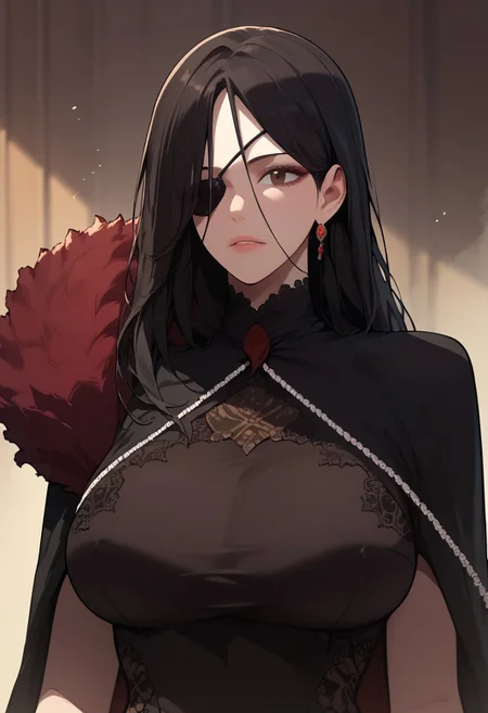 score_9_up, score_8_up, score_7_up, Anime_source, black hair, long hair, dark brown eyes, large breasts,