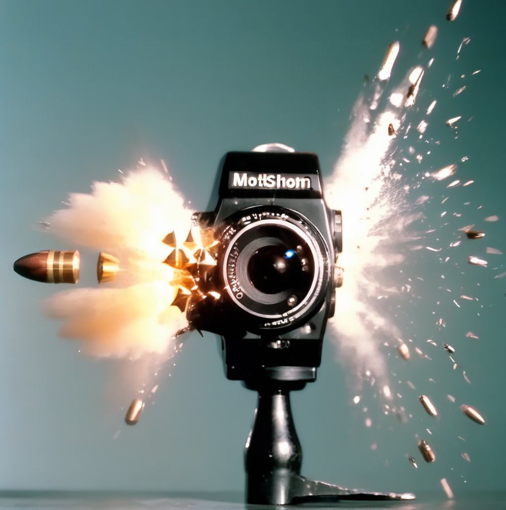 motioshot  a bullet piercing an exploding camera<lora:motioshot:1>