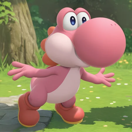 YoshiXL, pink skin, <lora:YoshiXL:1>, red footwear, pose, (anime, masterpiece, intricate:1.3), (best quality, hires textures, high detail:1.2), (4k),(incredibly detailed:1.4),UHD, 8K, ultra detailed