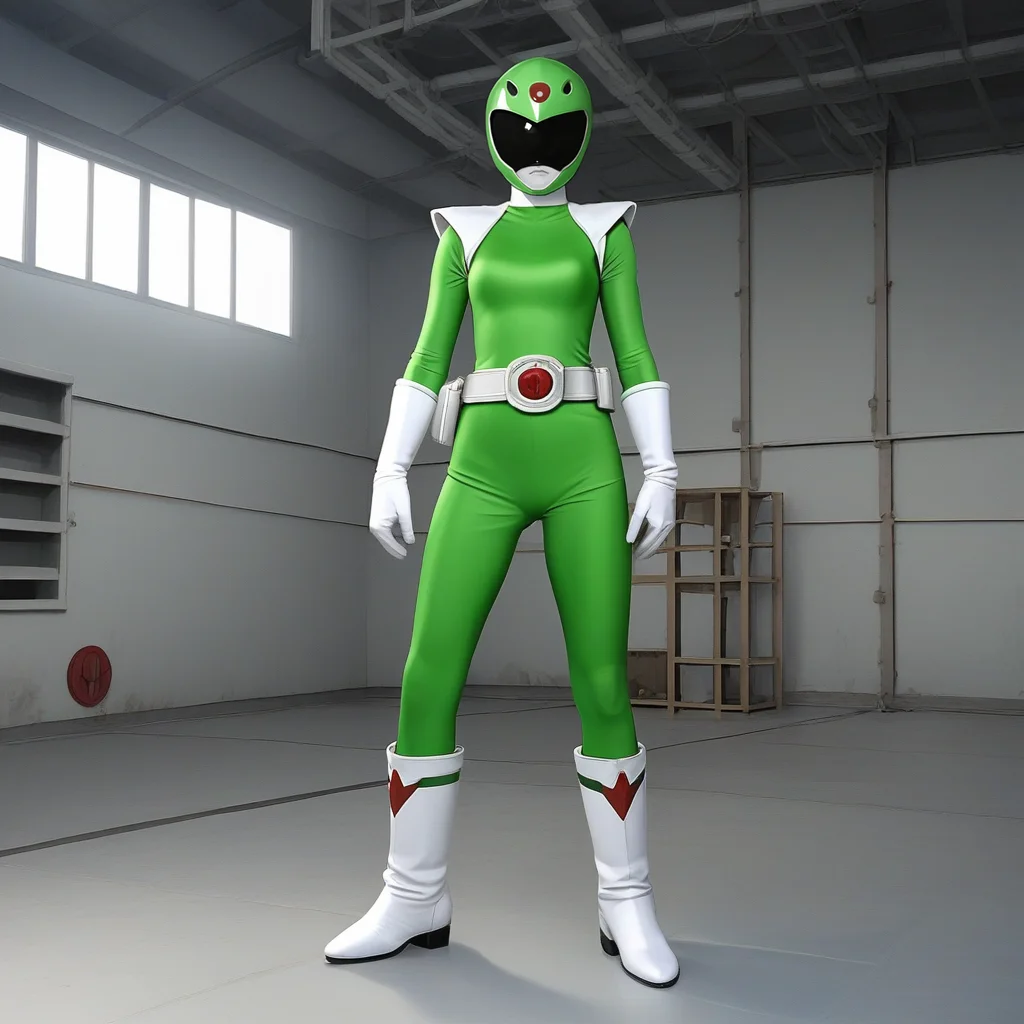 score_9, score_8_up, score_7_up, score_6_up, score_5_up, score_4_up, zPDXL2,source_anime,rating_questionable,solo, 1girl, day time, factory setting, <lora:Sentai_Outfit:0.8> senta1outf1t, helmet, belt, tokusatsu, green bodysuit,white gloves, white boots,