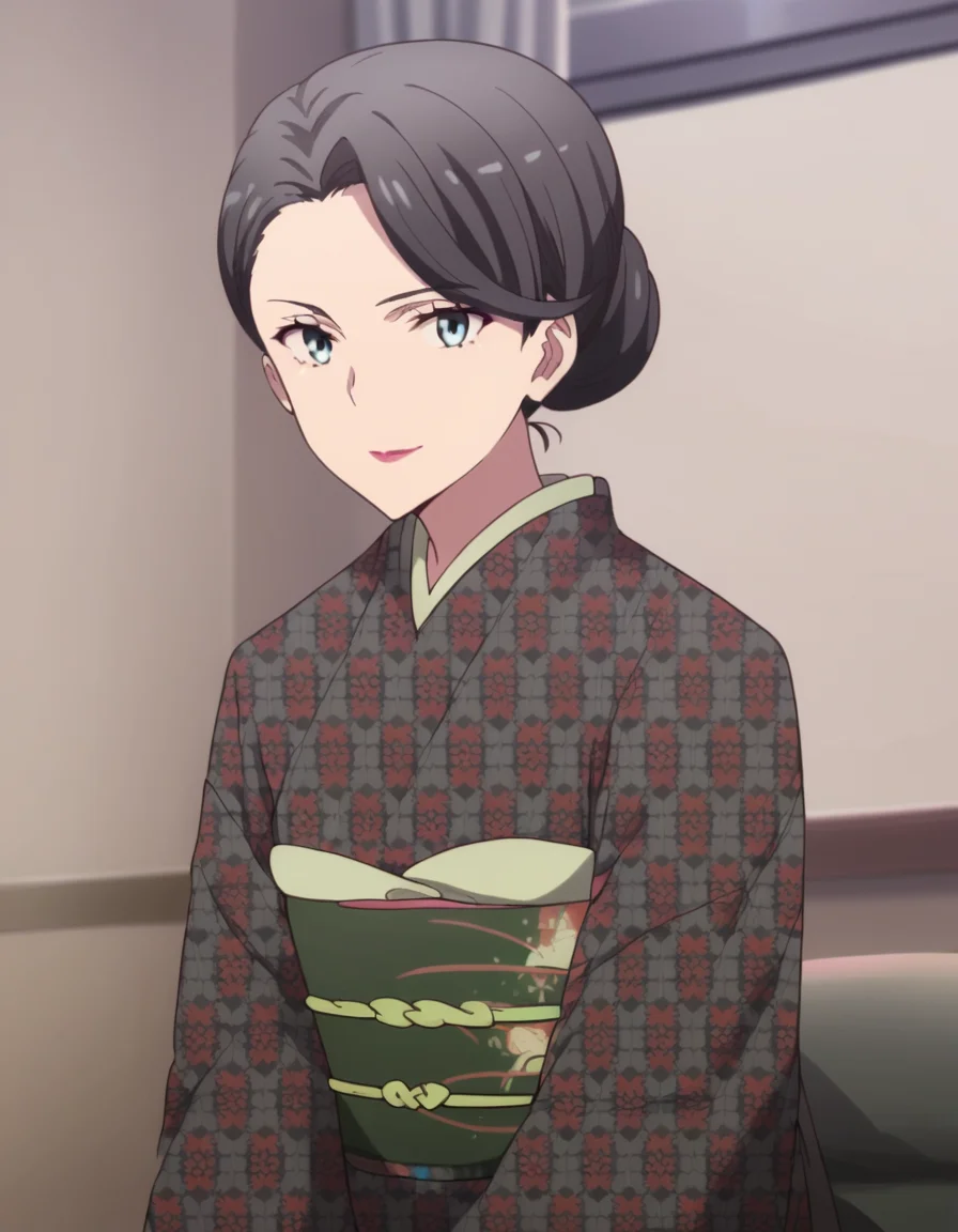 score_9, score_8_up, score_7_up, source_anime,
motheryukinoshita, <lora:mother-yukinoshita-s3-ponyxl-lora-nochekaiser:1>,
mother yukinoshita, short hair, blue eyes, black hair, hair bun, single hair bun, hair up,
japanese clothes, kimono, sash, makeup, obi, floral print, lipstick, black kimono,
indoors, bent over, smile,
looking at viewer, cowboy shot, dutch angle, solo,