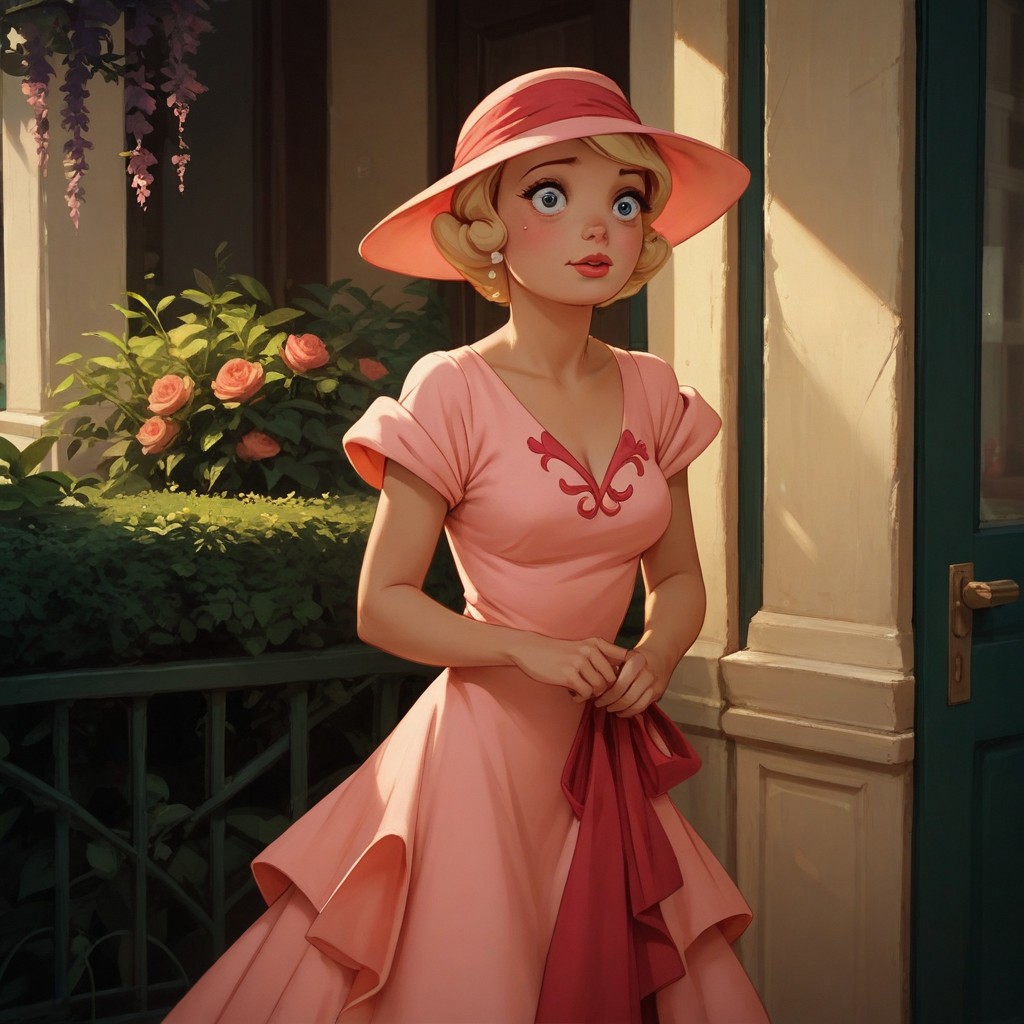 score_9, score_8_up, score_7_up, score_6_up, score_5_up, score_4_up, CLaBouff, 1 girl, blond hair, 50s dress
