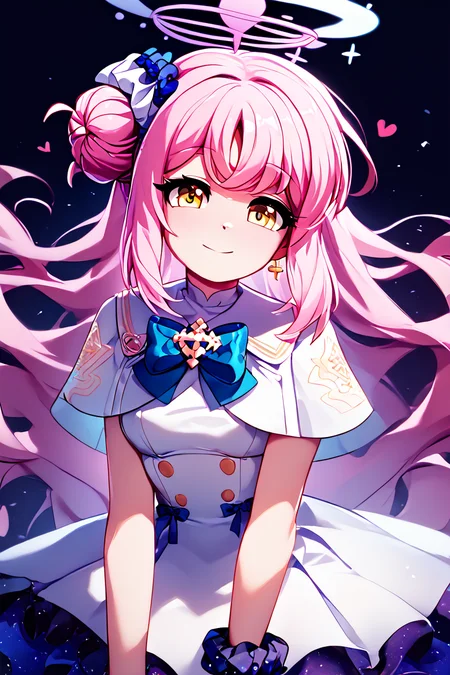 score_9, score_8_up, score_8, BREAK, , ,,, <lora:MikaMisono_BlueArchive_PDXL:1>, zzMika, pink hair, halo, yellow eyes, long hair, single side bun, hair flower, pink halo, hair ornament, white dress, blue bow, hair bun, scrunchie, white capelet, ,,, , BREAK, smile, closed mouth, looking at viewer, cowboy shot, ,,, embedding:zPDXL, Expressiveh, ,,, <lora:Konpeto_PDXL_v3:1.0>, <lora:SDXLFaeTastic2400:0.5>, <lora:Expressive_H-000001:0.4>,