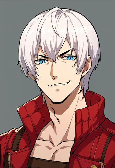 score_9, score_8_up, score_7_up, source_anime, BREAK, solo, 1boy, smug, looking at viewer, <lora:P5-Portraits-pdxl_Fp:1>, simple background, portrait, <lora:dmc3_dante_ponyXL:1>, dmc3dante, red coat, bandeau, white hair, blue eyes,