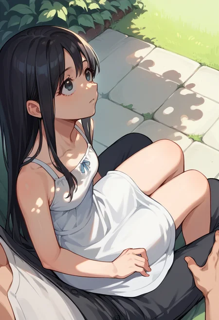 score_9, score_8_up, score_7_up, score_6_up, source_anime, 1girl, long hair, black hair,
pov, sitting on lap, sundress, outdoors, looking up,
<lora:pov_sitting_on_lap_v0.1-pony:1>