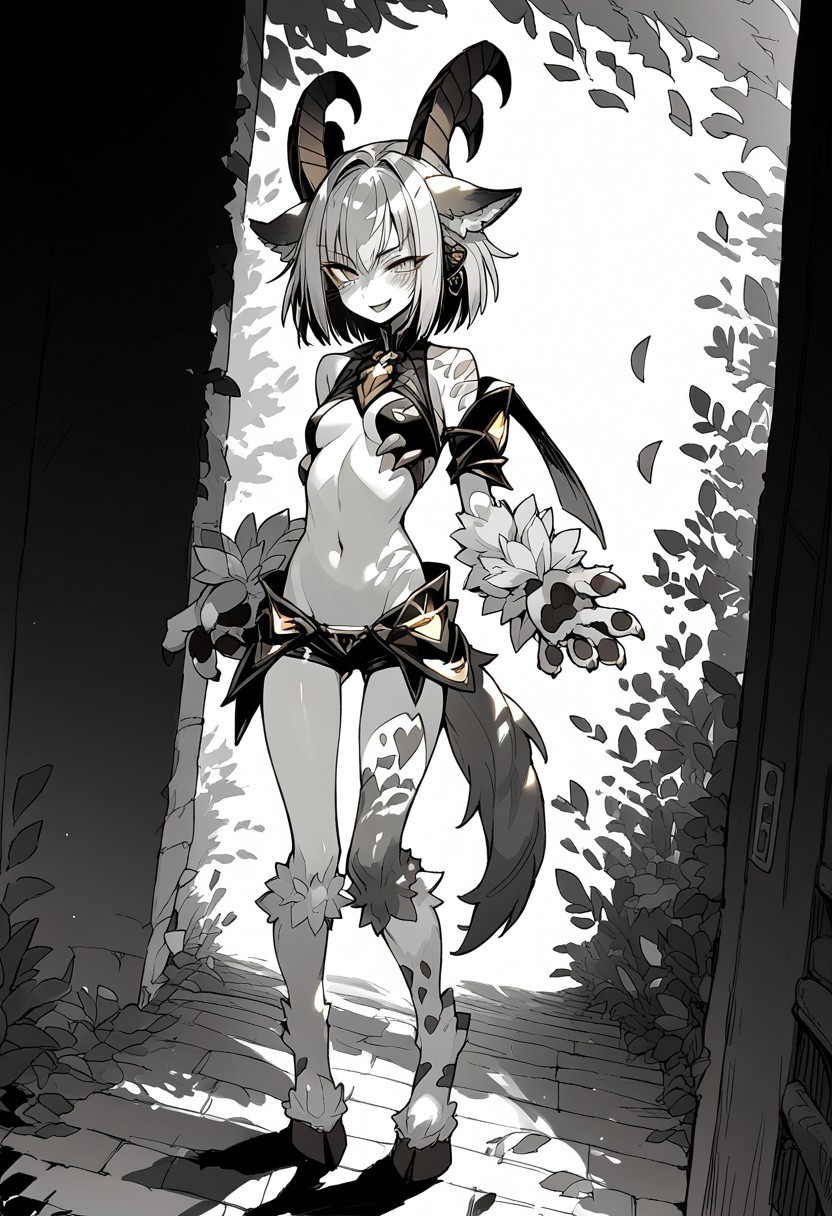 source_anime, detailed eyes, scale suit, dynamic angle, dynamic pose, random emotion,
EnD_Fashion Style,
expressiveh,
detail backround, bedroom,
BREAK 
sharp style, dim lighting, slit lighting, dynamic angle,
 flex, 
 BREAK
(Masterpiece), (expressive eyes), 1girl,
small breast,
Baphomet, animal hands, animal legs, kneehigh fur, hooves, side animal ears, segmented horns,
sexy, slut, revealing clothes,
(score_9, score_8_up, score_7_up),
<lora:MGE_V5.0:1.2>
BREAK
dappled light, dappled sunlight,