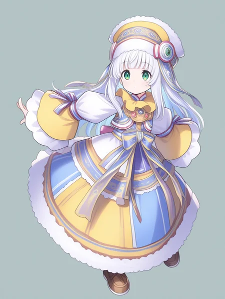 perfect quality,best quality,absolutely eye-catching,ambient occlusion,raytracing BREAK
1girl,<lora:riria IL v1.1:0.9>,riria,white hair,green eyes,long hair,hat,dress,lace trim,wide sleeves,long sleeves,shoes,ribbon,whie pantyhose,, panorama,upper_body,fighting_stance,spread_fingers,arm_held_back,straddling,
