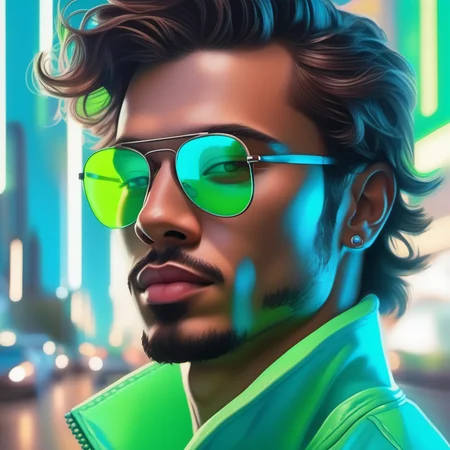 an image picture of a handsome young man, light blue and light green, <lora:NeonifyV2-000002:0.5> nnfy neon realism