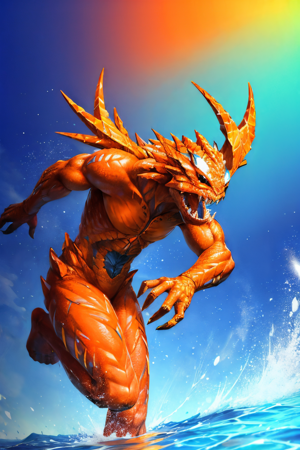 (Realisitc:1.5) Orange and blue woman monster, <lora:EdobMonsterFemale_v1.0:0.7>