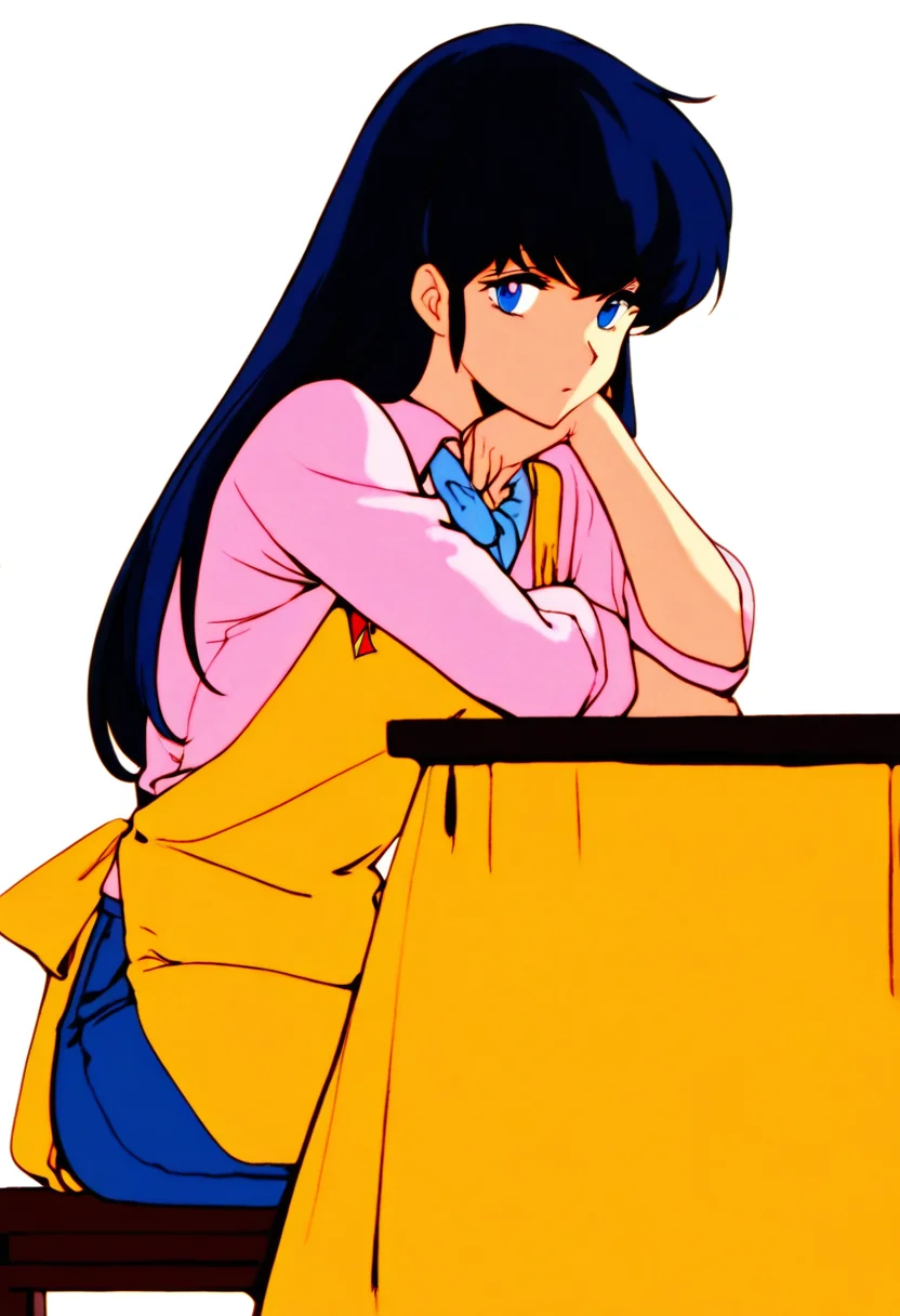 1girl, solo, otonashi_kyouko \(maison_ikkoku), blue eyes, long hair, purplish-blue hair,
arm rest,
sitting, table,
shirt, apron,
(high_contrast,drop_shadow,chromatic_aberration:0.2)
(happoubi jin:0.2), (ask \(askzy\):0.2), (pija:0.2),(remsrar:0.2),
masterpiece, best quality, absurdres, highres, sensitive, intricate detailed, <lora:Kyoko_Otonashi:0.7>