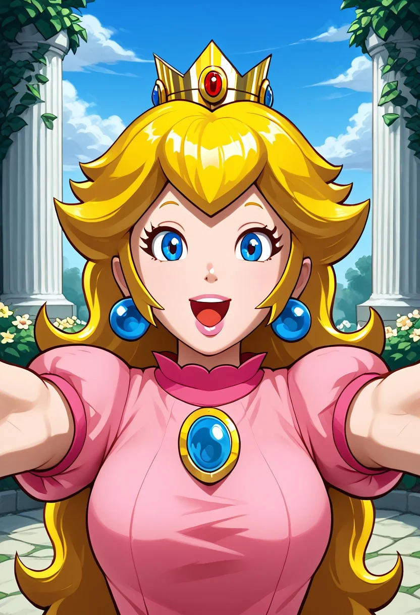 <lora:add-detail-xl:-2>, score_9, score_8_up, score_7_up, marble sculpture pedistal, sppeach, detailed eyes, detailed face, detailed skin, medium breasts, curvy, long hair, blonde hair, smile, open mouth, 1girl, outside, garden background, sky, marble female statues, <lora:incoming-hug-ponyxl-lora-nochekaiser:1>, incoming hug, looking at viewer, reaching, reacing towards viewer, outstretched arms,