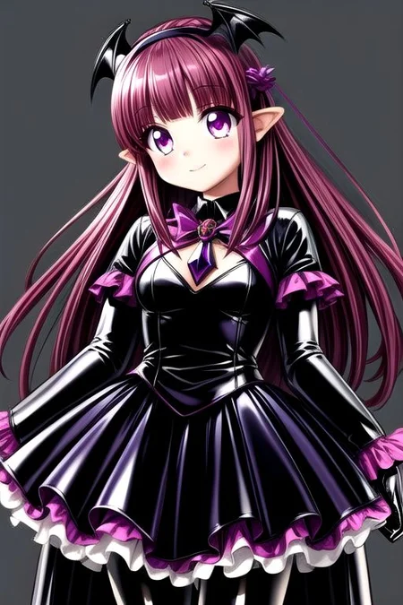 Bad_End_Precure, evil corrupted princess wearing dark pastel (ruffled:1) (gleaming latex:1) gown with (long latex vampire cloak:1) and latex gauntlets, soft lighting, ruffles,
(vmpr),
<lora:more_details:1>,