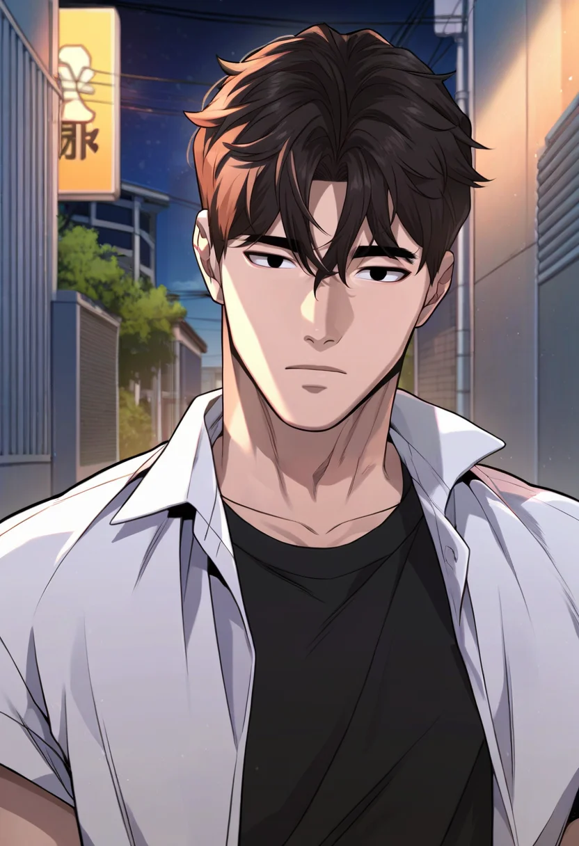 1boy, male focus, solo,
<lora:Character - Questism - Gu_HajunPony-10 (2):1> guhajun, short hair, black hair, black eyes, muscular, muscular male
((zPDXL)), score_9_up, score_8_up, score_7_up, score_6_up, score_5_up, score_4_up, best quality, amazing quality, best aesthetic, absurdres, year2023, uncensored, nsfw, official art, official style, depth of field, detailed eye,
outdoors, night, alley, school uniform, open shirt, t-shirt, upper body,
