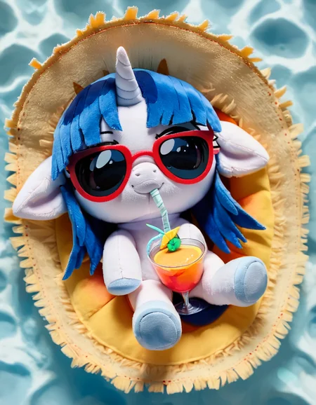 score_9, score_8_up, score_7_up,
rating_safe,source_pony,
feral,mammal,unicorn,solo,straw hat,sunglasses,drinking cocktail on the beach,
sunbathing,
<lora:woafu_plushify_pony:0.8> plushify, character stuffed toy, chibi,