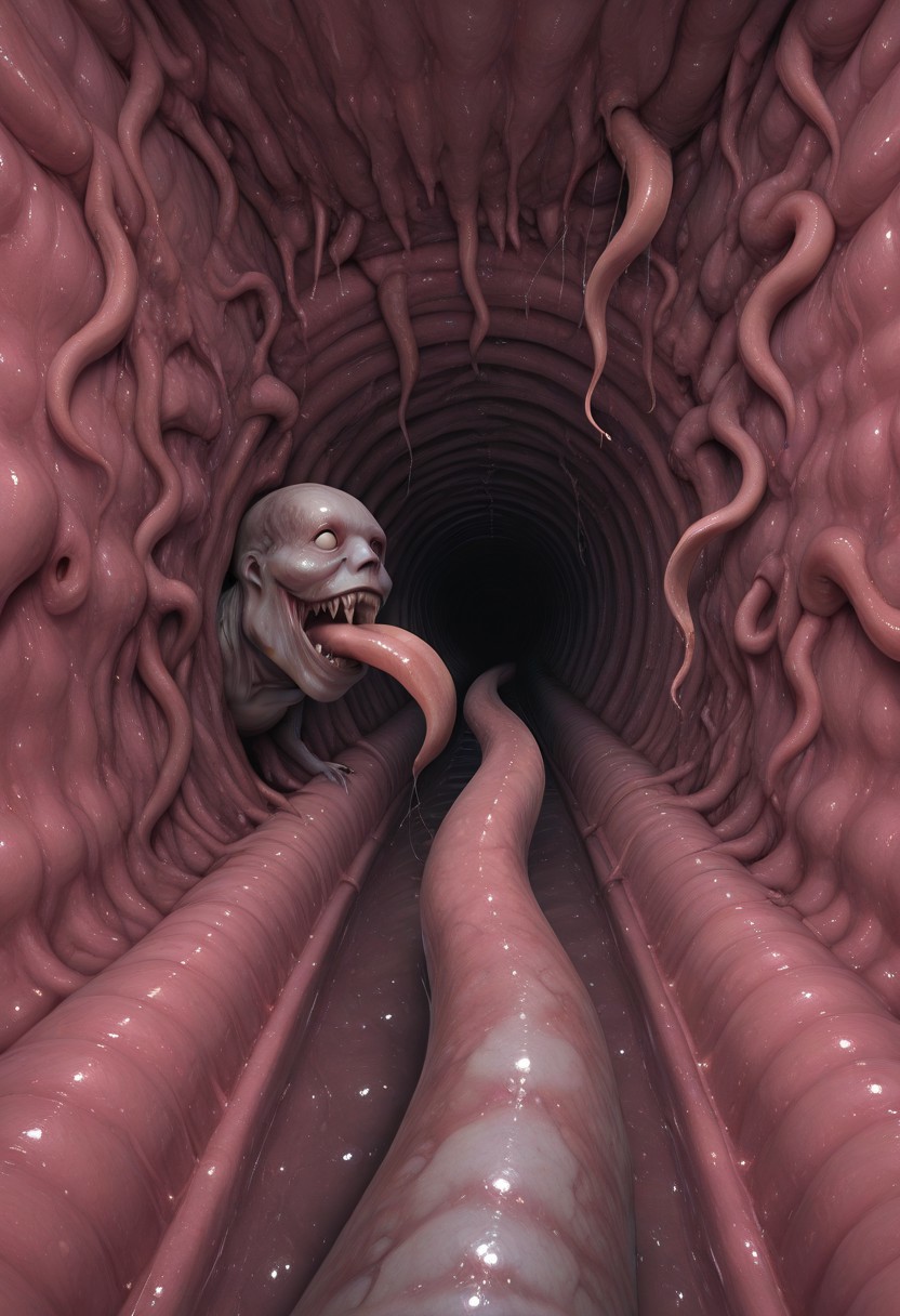 masterpiece, absurdres, best quality, amazing quality, ultra-detailed, newest, extremely detailed, very aesthetic, 
ultra detailed, intricate detail, ultra sharp, 
exquisite detail, exciting background, 
horror, 
BREAK, 
empty tunnel, (no human:1.3), 
tunnel, sewer tunnel, reflection, creepy, dark, dirty, 
monster_wall, tentacles, grey monster, multiple monsters, tentacle pit, licking, tongue, interspecies,