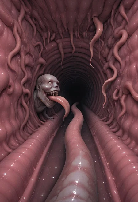 masterpiece, absurdres, best quality, amazing quality, ultra-detailed, newest, extremely detailed, very aesthetic,
ultra detailed, intricate detail, ultra sharp,
exquisite detail, exciting background,
horror,
BREAK,
empty tunnel, (no human:1.3),
tunnel, sewer tunnel, reflection, creepy, dark, dirty,
monster_wall, tentacles, grey monster, multiple monsters, tentacle pit, licking, tongue, interspecies,