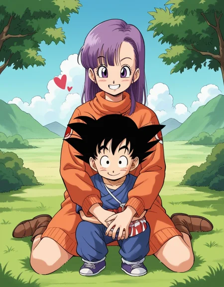 zPDXL, score_9, score_8_up, score_7_up, source_anime, 8k, absurdres, anime coloring, 1980s \(style\), retro artstyle,
<lora:4kira_v1-1:0.8> 4kira, son goku, black hair, black eyes, bulma, purple hair, purple eyes, multiple characters, 1girl, 1boy, outdoors, smiling, happy, hugging, cute, adorable, blush, heart, outdoors, mountain, sky, cloud, grass, bush, tree, looking at viewer,