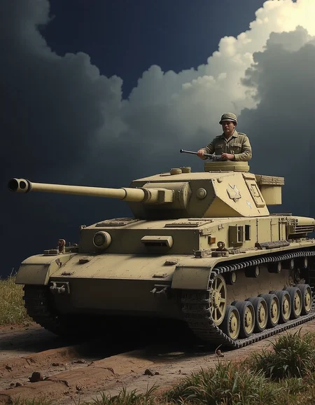 Realistic drawing of a battlefield, masterpiece, best quality, World War II (1.5), harsh battlefield atmosphere (1.4), Dark Clouds,Angel's Ladder (1.1), exquisite weapons (1.0), atmospheric lighting (1.1), cinematic composition (1.2), historical accuracy (1.4), <lora:panzer4f2:0.8>,
from front,low angle,),DAK identification mark on the front armor of the vehicle.All the hatches are closed.no humans,