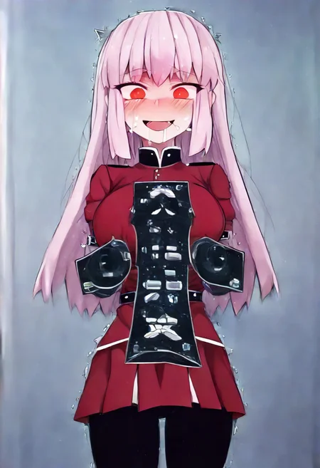 score_9,score_8_up,score_7_up,score_6_up,score_5_up,1girl, florence_nightingale_(fate),fate_(series),(pink_hair),red_eyes, (glowing eyes),(wide hips),(thick thighs),(curvy),(smile),blush stickers,tongue,silver print nurse costume,red british uniform, hair accesories,print stockings,holding test tube,(metal belt),(facing away),(long braid),lace stockings,elbow gloves,(hand sign),large breasts,(expressionless face),(fridge),(first aid kit box),(skindentation),(posters,anatomy posters,x-ray posters), (motion lines:1.4),(trembling lines:1.4),(steamy breath,saliva), snowflake,ice walls,ice mirror,snow,(nurse hat),(juice glass in background),(stalagmites),(stalactites),detailed gloves,watch, (masterpiece,best quality,high quality,extremely detailed print clothes,detailed skin,best shadow,adsurdres,perfect hands,8k