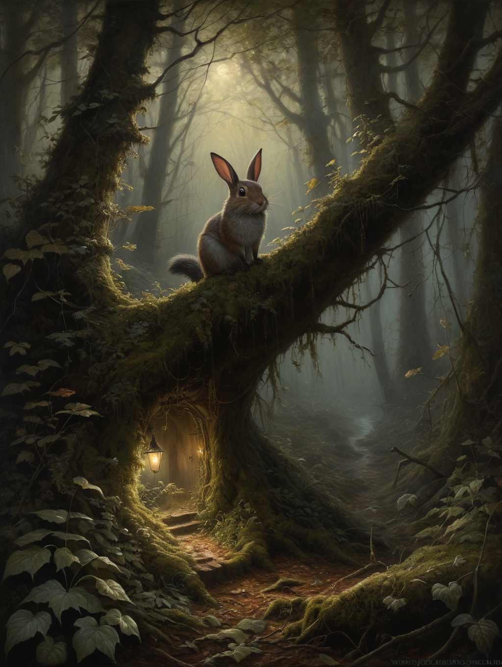 Horror-themed, Oil painting, Hidden deep in the forest lies a secret glade where fairies dance and nature awakens in the light of the night, which can only be seen at midnight. The pale light of the moon penetrates the dense canopy of leaves and reveals a place full of magic and secrets, masterpiece, high detail, 8k, intricate, detailed, high resolution, high res, high quality, <lora:add-detail-xl:1.8>,. Eerie, unsettling, dark, spooky, suspenseful, grim, highly detailed, darkness, midnight, Extremely high-resolution details, fine texture
