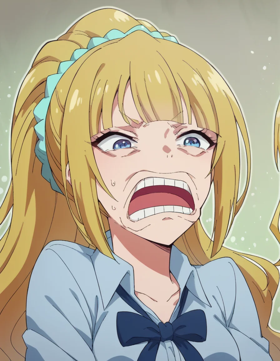 score_9, score_8_up, score_7_up, source_anime, <lora:kei-karuizawa-anime-s2-ponyxl-lora-nochekaiser:1>, kei karuizawa, long hair, bangs, blunt bangs, blonde hair, hair ornament, ponytail, scrunchie, blue scrunchie, medium breasts,, <lora:strawhat-huh-face-ponyxl-lora-nochekaiser:1> strawhat huh face, strawhat huh face, open mouth, teeth, , ,