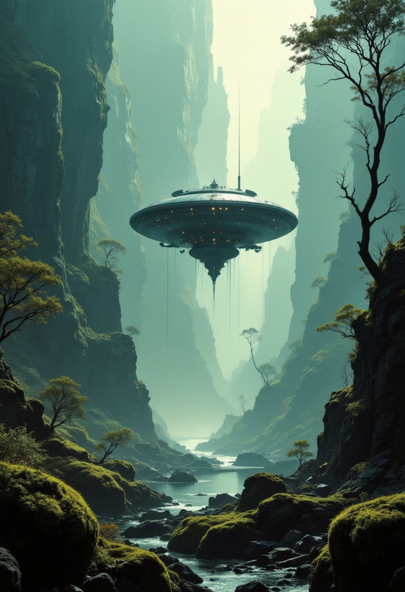 cinematic film still of a spaceship arriving a futuristic spaceport in a planet full of nature, cyberpunk, vignette, highly detailed, high budget hollywood movie, bokeh, cinemascope, moody, epic, gorgeous, film grain, grainy, aidmafluxpro1.1