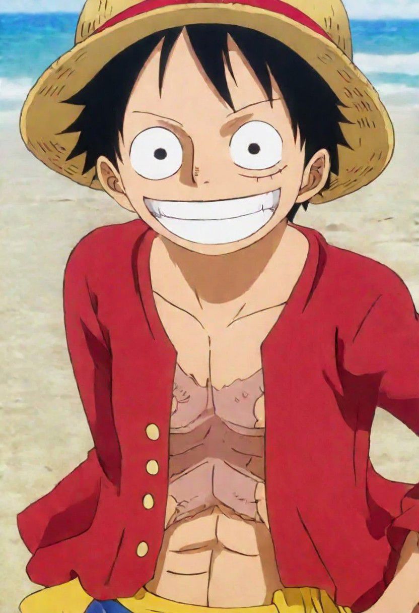 Monkey Di Luffy Smiling  in the beach