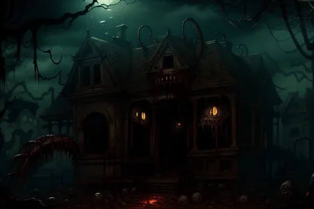 Photography, photorealistic, insanely real life detailed, 8k, highest resolution possible, sharp focus, taken with professional DSLR and lenses, cinematic, taken best skilled cinematographer, 
monster, horror \(haunted house\), Darkness,
Inside a haunted house, indoors,night,dark, creepy, scary,terrifying, haunted,
horror movie atmosphere, cinematic dark night time lighting and dramatic shadows,
Cinematically<lora:Reel_WHorror_1_2_9_ReWo_n:1> realistic horror scene of an indoors, 
humanoid, eyes,extra eyes,tentacles,horn,flesh,
veins, multiple limbs, blood pool, teeth, rim lighting, pov, (8K, RAW photo, best quality:1.2, masterpiece:1.2), (realistic, photo-realistic:1.2), ultra-detailed,