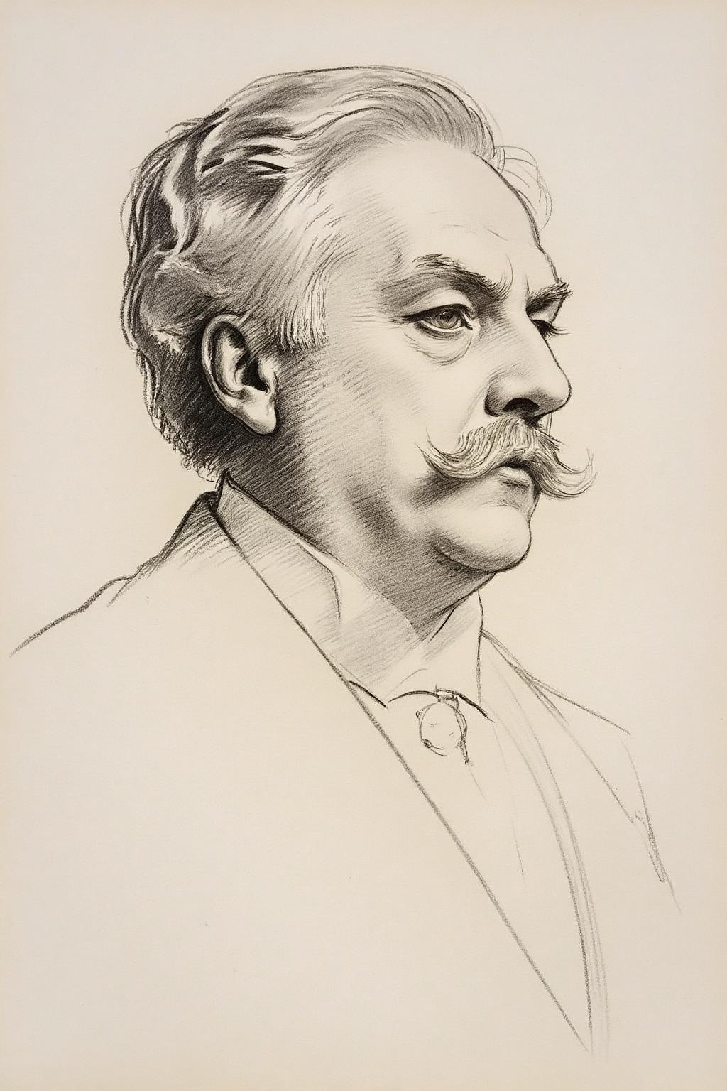 ,johnss1 charcoal drawing.
charcoal drawing a middle-aged man's profile. The subject is depicted from the side, facing slightly to the right. He has a thick, well-defined mustache, and a furrowed brow, suggesting a serious or contemplative demeanor. The man's hair is neatly combed back. <lora:johnss1_cap_d6a3e12:1.0><lora:824330346100325110:0>