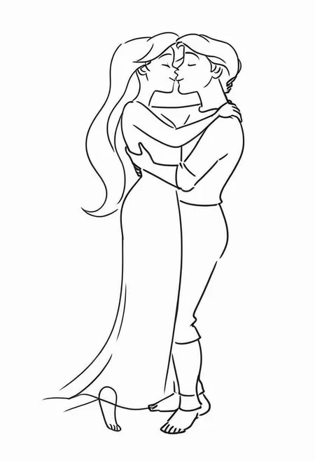 1girl, 1man, romance, full body, Ariel on tip toes kissing PrinceEric,, 2 angles, face and side, dynamic portrait sketch, smile,
Minimalism, Greyscale, Stylized