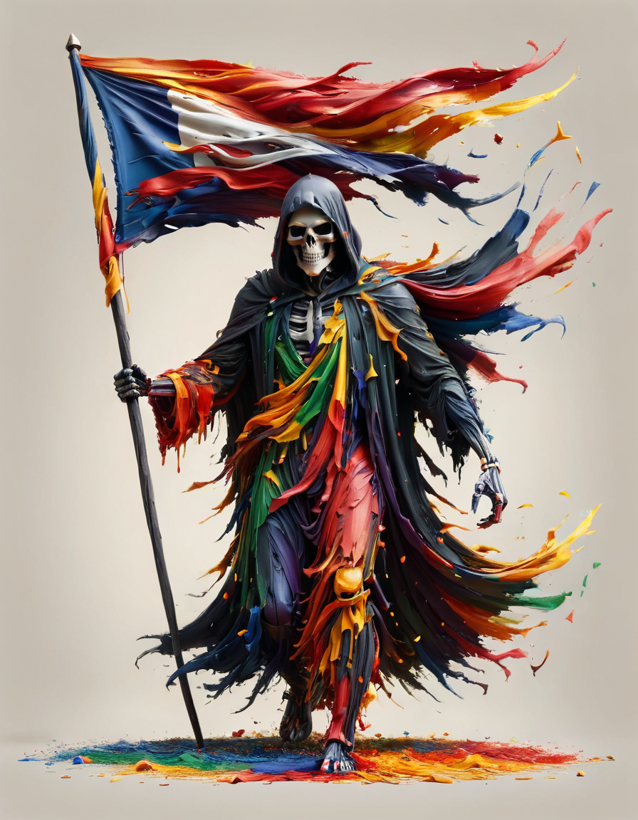 grim reaper waving a ral-drptpl flag of freedom <lora:ral-drptpl:1> ral-drptpl