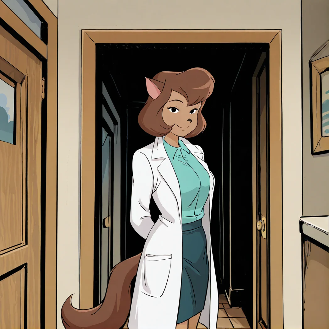 (masterpiece), (best quality), (ultra-detailed), amazing quality, very aesthetic, illustration, perfect composition, intricate details, absurdres, incredibly absurdres,
<lora:Abby_Sinian_illustrious:1>, 1girl. solo, smile, breasts, tail, brown fur, short hair, brown hair, indoors, labcoat, collared shirt, smile, aqua shirt, pencil skirt, looking at viewer, detailed, cat ears, standing, abbysinian.