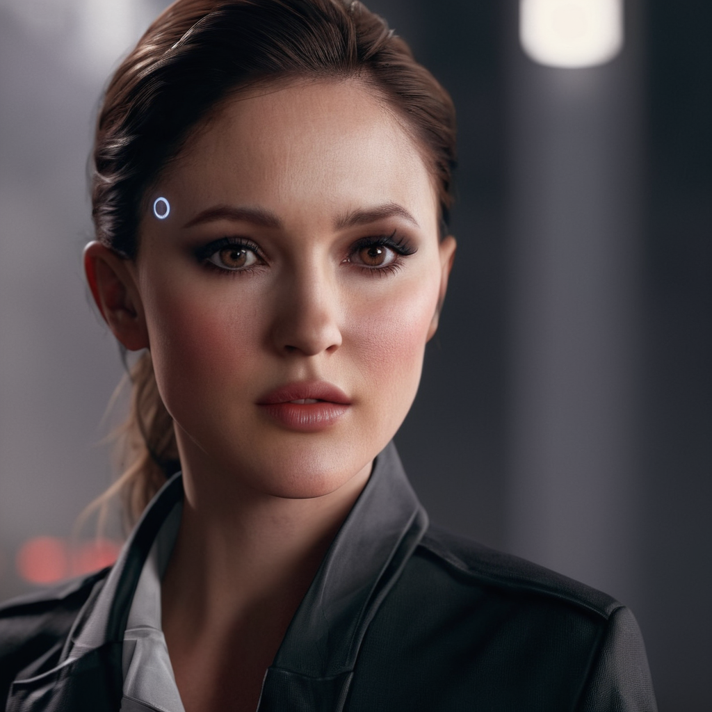 cinematic film still of  <lora:perfection style:0.3> perfection 
 <lora:Unreal Engine style:0.3> Unreal Engine
<lora:Detroit Become Human style:1>
Minka Kelly In the year 2038 North a woman with a white shirt and a black jacket,Spanish, shallow depth of field, vignette, highly detailed, high budget, bokeh, cinemascope, moody, epic, gorgeous, film grain, grainy