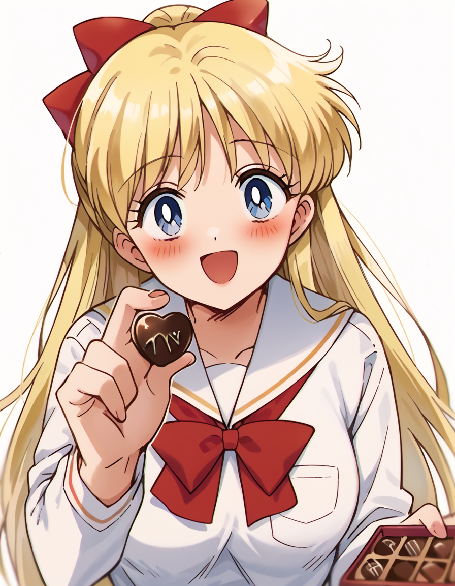 score_9, score_8_up, score_7_up, source_anime, <lora:minako-aino-s3-ponyxl-lora-nochekaiser:1>, minako aino, blonde hair, blue eyes, bow, hair bow, half updo, long hair, red bow, tiara, medium breasts,, <lora:incoming-chocolate-ponyxl-lora-nochekaiser:1> incoming food, chocolate, holding, holding chocolate, holding food, food, looking at viewer, open mouth, blush, smile, school uniform,, ,