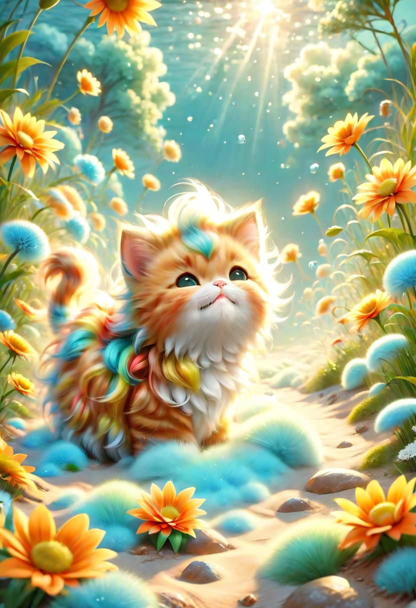 ral-fluff,<lora:ral-fluff:1>,
masterpiece,best quality,original,official art,kittenflower,background,cartoon rendering,beautiful detailed glow,(detailed ice),beautiful detailed sun,sunny, flower, happy, big grin,