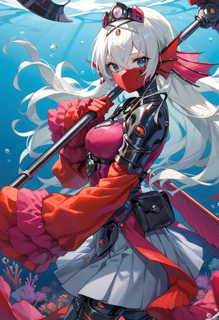 (score_9:0.9),score_8_up,score_7_up,rating_explicit,(zPDXL),(zPDXL3),
<lora:Tearlaments Kashtira PonyXL v1:0.73>,tearlaments kashtira,black tiara,red detached sleeves,red dress,1girl,solo,blue eyes,scythe,pouch,torn mask,holding scythe,looking at viewer,closed mouth,robot,mechanical mermaid,science fiction,machinery,from side,red mask,sleeves past wrists,black pleated skirt,underwater,