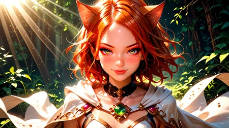 18 years old, 5 ft. tall (165 cm), and weighs 100 lbs. <lora:K1ttenPonyv2:0.6>, Kitten is a woman with long wind ginger hair pulled up, sparkling green eyes, freckles, and many body freckles. She also has ginger cat ears and tail. In her default Magician class, Kitten's outfit consists of a thin leotard with a wrap-around garment at the waist that forms a cape, along with a choker, gloves, and boots. She has a closed mouth smirk an d half-lidded eyes,
1 girl, cute, (petite), sultry look, seductive, looking at viewer, <lora:DetailedEyes_V3:1>
(closeup:0.8),
<lora:MythP0rtr4itStyle:0.4> mythp0rt,
PonyScores7,
glistening shiny skin, sexy,
naughty, (cleft of Venus:0.7),
epic beautiful lighting, god rays, light beams, volumetric lighting, rim lighting,
masterpiece, beautiful and detailed brightness, (goosebumps:0.5), subsurface scattering, ultra realistic, textured skin, visible skin detail, skin fuzz, cute, <lora:FaeStyle:0.8>