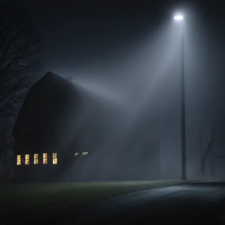 cinematic film still of <lora:volumetric lighting:1> volumetric lighting style
a barn with a shaft ray light shining out of the window at night,outdoors,sky,tree,no humans,window,night,building,scenery,sign,fence,light,road,dark,house,lamppost , volumetric lighting, haze light, fog light, beam light, shallow depth of field, vignette, highly detailed, high budget, bokeh, cinemascope, moody, epic, gorgeous, film grain, grainy