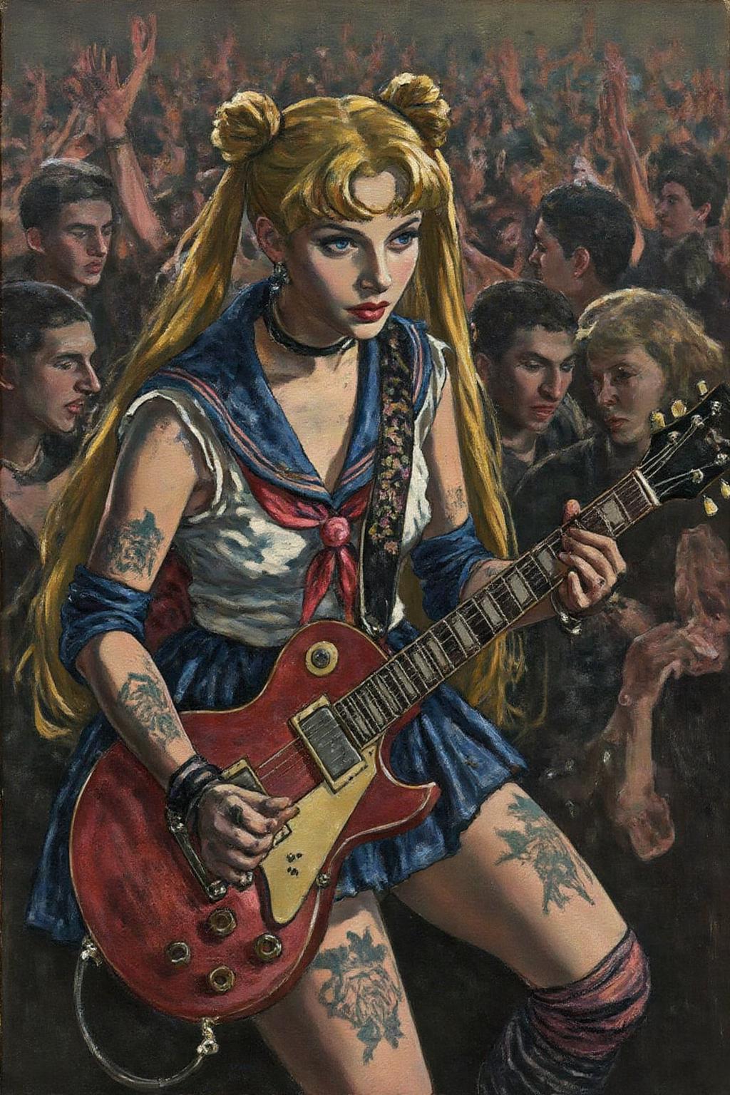 ethelleontinegabain1 painting.
punk sailor moon playing a guitar at a heavy metal mosh pit, tattoos, piercing. <lora:ethelleontinegabain1_cap_d8a4:1.0><lora:862069008239727992:0>