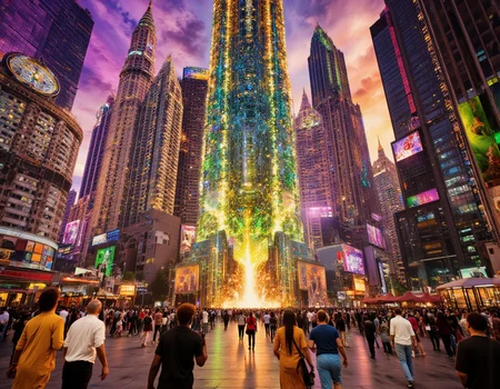 <lora:{psychedelic, }psychedelic-000018:0.6> psychedelic, A vibrant, surreal painting of a psychedelic metropolis, teeming with life and color, where towering skyscrapers with iridescent, crystalline facades stretch towards the sky, their rooftops hiding in the swirling clouds of purple, green, and blue. The city's inhabitants, a diverse crowd of people from various ethnicities, with skin tones ranging from deep brown to pale white, and hairstyles from afros to dreadlocks, move through the streets with a sense of wonder, their faces aglow with a mix of excitement and curiosity. The lighting is a kaleidoscope of colors, with warm, golden tones blending with cool, neon hues, casting long, shimmering shadows that dance across the sidewalks and buildings. The atmosphere is electric, with a sense of anticipation and joy, as if the city itself is alive and celebrating its own existence. In the background, holographic advertisements and street art blend seamlessly with the architecture, adding to the city's mesmerizing beauty. The shot is a wide-angle, bird's-eye view, capturing the sprawling metropolis in all its glory, with a shallow depth of field that blurs the distant buildings while keeping the foreground in sharp focus. The overall mood is one of unbridled creativity and freedom, as if anything is possible in this psychedelic wonderland. The image features a hyper-detailed, photorealistic rendering style, with intricate textures and patterns that invite the viewer to explore every nook and cranny of the city. The colors are so vivid, they seem to pulse with an energy of their own, drawing the viewer into the heart of the psychedelic metropolis. . 35mm photograph, film, bokeh, professional, 4k, highly detailed