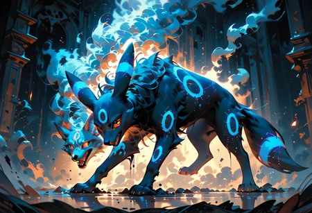 score_9, score_8_up, score_7_up, masterpiece, best quality, newest, absurdres, highres, oil painting,
umbreon, stance, feral,blue glowing tattoo, raised leg, rimlighting, fur
 gloomy colors, dark aura, horror, dark magic,  duel, magical duel,