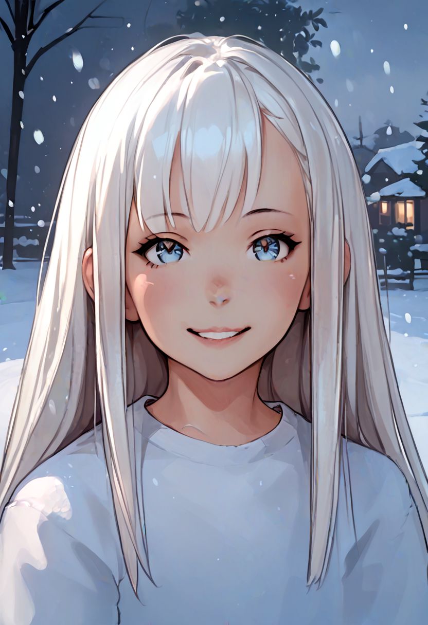 score_9, score_8_up, score_7_up, zPDXL, jeffmacanolistyle, 1girl, long hair, white hair, bangs, rede eyes, smiling, snowing, looking at viewer, colored sketch
 <lora:JeffMacanoli_Style_PDXL:0.90>