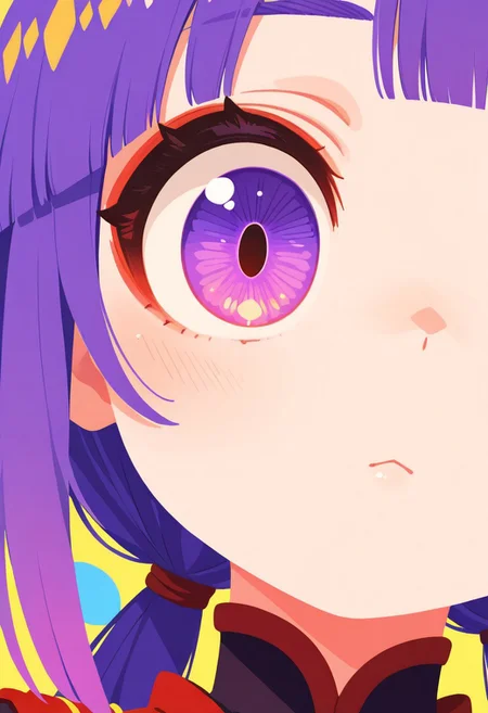 masterpiece,best quality,amazing quality, 1girl, Raiden shogun close-up,portrait, eye focus, Colorful themes,High Saturation, haiz_ai, no lineart,no outline, <lora:ponyv6_noobE11_2_adamW-000017:0.3> <lora:MeMaXL4:0.8> <lora:veluflora-wai:0.35> <lora:haiz_ai_illu:0.7>