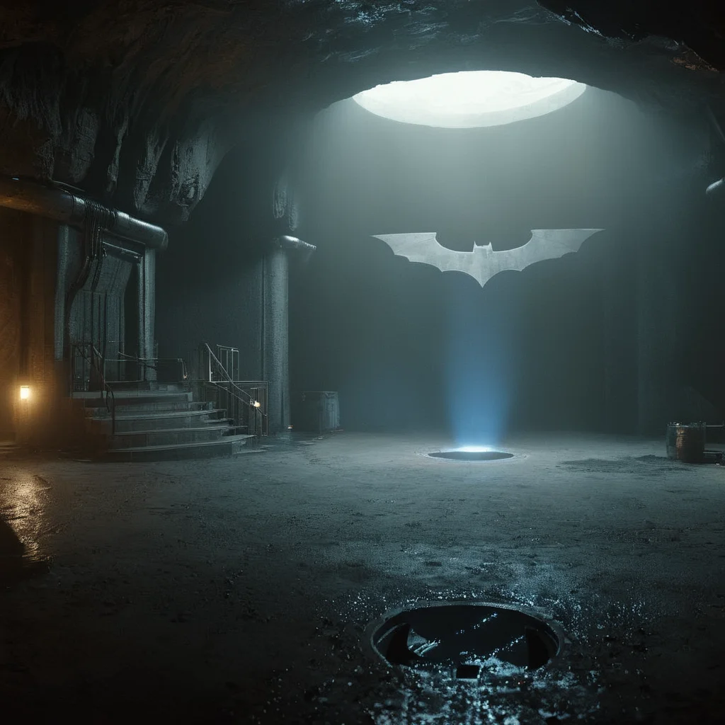 cinematic film still of <lora:perfection style:0.6>
<lora:gotham city style v2:0.8>
<lora:Chiaroscuro Lighting Style:0.6>
Gotham City a futuristic looking room inside a cave with a circular bat symbol glowing, Gotham City Style,no humans,scenery,science fiction,industrial pipe , detailed, real, different, unique, cinematic, dramatic, concept art, filmic, detailed background, detailed settings, artstation, gothic New York, gotham city style, shallow depth of field, vignette, highly detailed, high budget, bokeh, cinemascope, moody, epic, gorgeous, film grain, grainy
