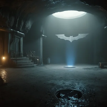 cinematic film still of <lora:perfection style:0.6>
<lora:gotham city style v2:0.8>
<lora:Chiaroscuro Lighting Style:0.6>
Gotham City a futuristic looking room inside a cave with a circular bat symbol glowing, Gotham City Style,no humans,scenery,science fiction,industrial pipe , detailed, real, different, unique, cinematic, dramatic, concept art, filmic, detailed background, detailed settings, artstation, gothic New York, gotham city style, shallow depth of field, vignette, highly detailed, high budget, bokeh, cinemascope, moody, epic, gorgeous, film grain, grainy