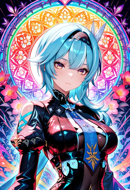 lazympos, newest, absurdres, highres,
eula \(genshin impact\), asymmetrical, off-center, intricate colorful neon rainbow neon fluorescent colors and vanta black. Orange, yellow, green, pink, red, blue, purple, gothic art, neon blacklight color scheme, multicolored art, shiny colors, beautiful female android, blue image, antialiased, living flora, colorful, HDR, 3D Masterpiece, Perfect Composition Epic cinematic brilliant stunning intricate meticulously detailed dramatic atmospheric darkness, intricately stylized vector design, line work, flourishes, patterns,